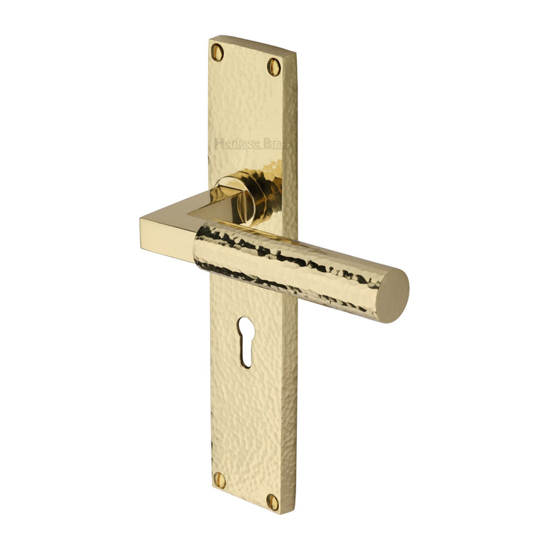 Heritage Brass Bauhaus Hammered Door Handle on Plate