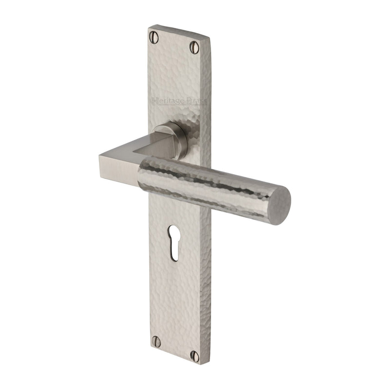 Heritage Brass Bauhaus Hammered Door Handle on Plate