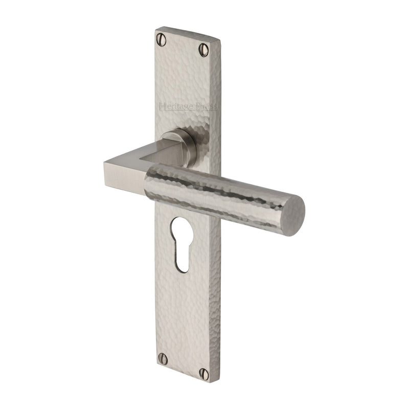 Heritage Brass Bauhaus Hammered Door Handle on Plate