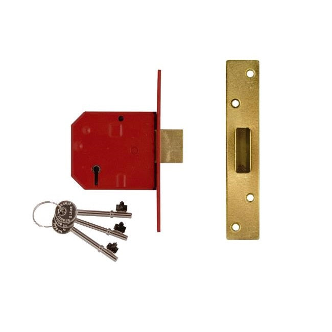 Union 2134E British Standard BS3621 5 Lever Deadlock - 80mm (3") Case - 57mm Backset  - Brass