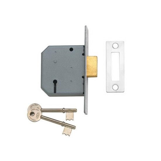 Union 2177 3 Lever Deadlock - 65mm (2.5") Case - 44mm Backset - Satin Chrome