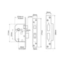 Union 2234E British Standard BS3621 5 Lever Sashlock - 67mm (2.5") Case - 45mm Backset - Brass