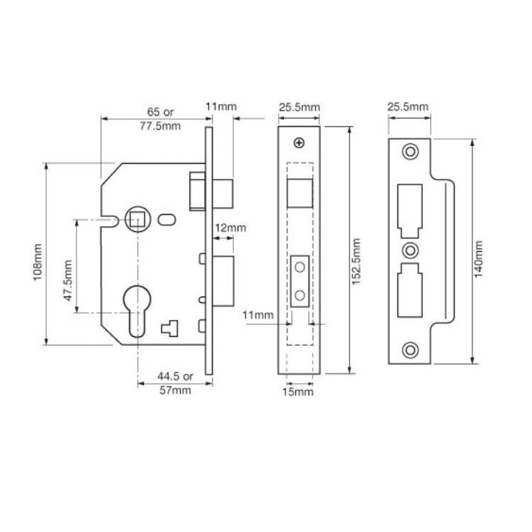 Union L2249 Euro Sashlock - 65mm (2.5") Case - 44mm Backset - Satin Chrome