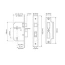 Union 2277 3 Lever Sashlock - 77.5mm (3") Case - 57mm Backset - Brass