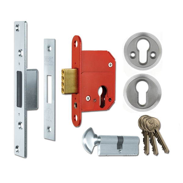 ERA Fortress 233 British Standard BS8621 Euro Deadlock - 67mm (2.5") Case - 44mm Backset - Satin Chrome - Keyed Alike