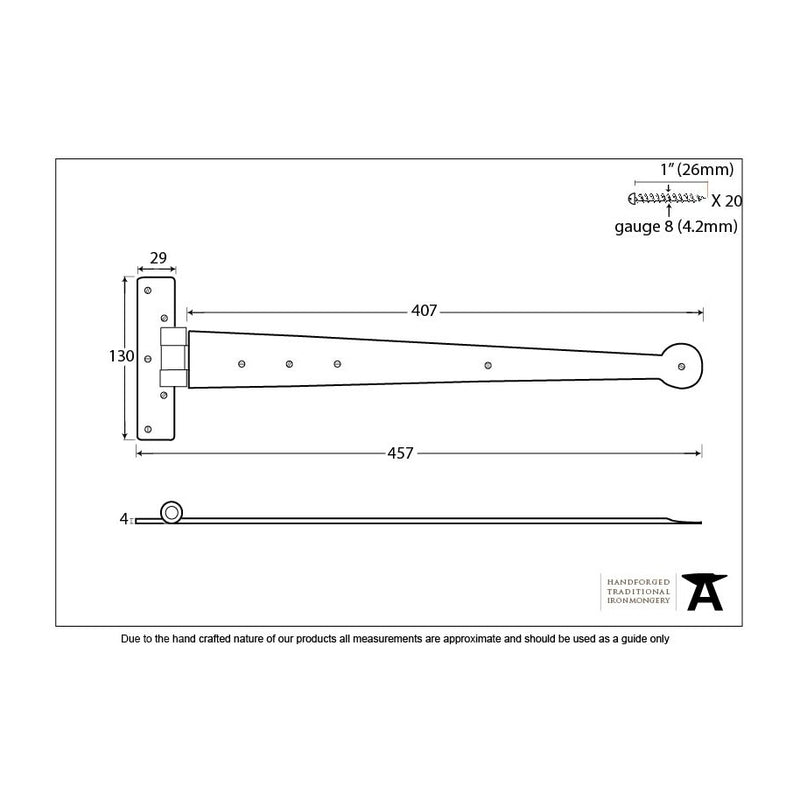 From The Anvil 'T' Shape Hinges (pair) - 18" - Beeswax