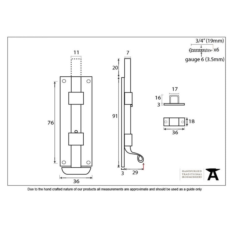 From The Anvil Straight Fishtail Door Bolt - 4" - Black