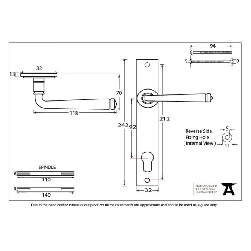 From The Anvil Avon 92pz Slimline Euro Handles for Multi-Point Locks - Black