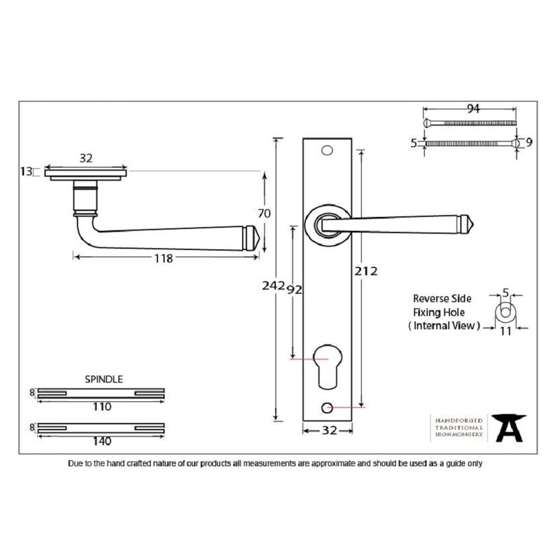 From The Anvil Avon 92pz Slimline Euro Handles for Multi-Point Locks - Pewter