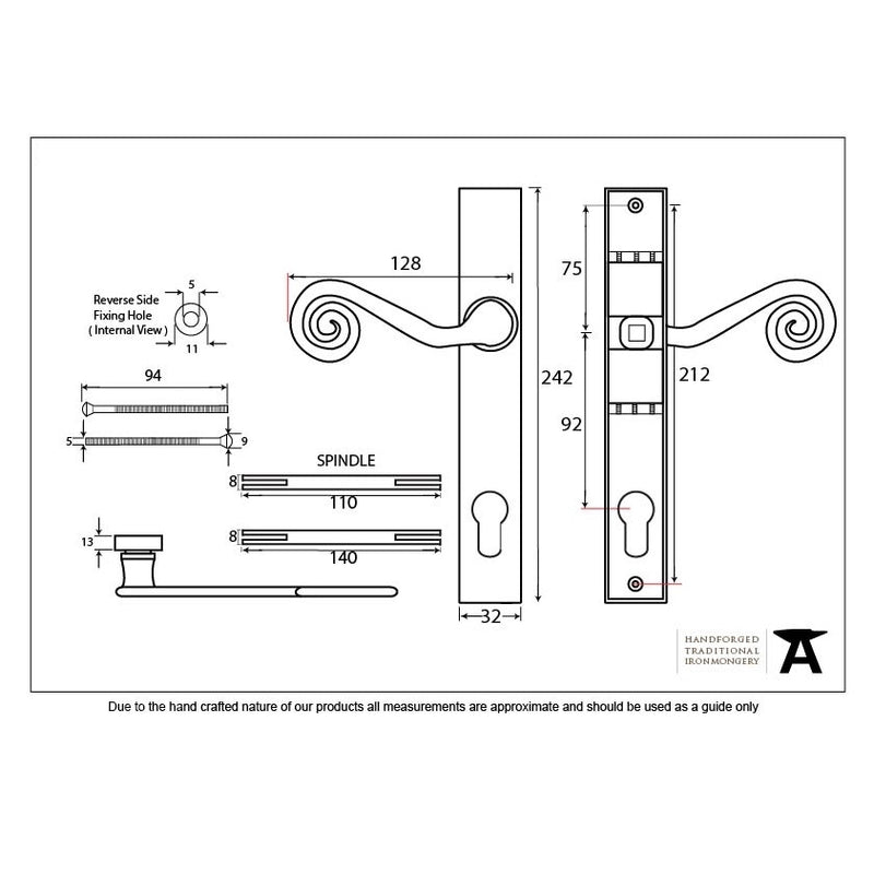 From The Anvil Monkeytail Slimline Right Handed Sprung 92pz Euro Handles For Multi-Point Locks - Pewter