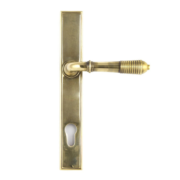 From The Anvil Reeded 92pz Slimline Euro Handles For Multi-Point Locks - Aged Brass