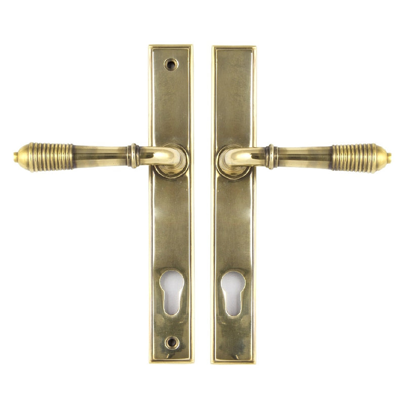 From The Anvil Reeded 92pz Slimline Euro Handles For Multi-Point Locks - Aged Brass