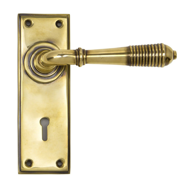 From The Anvil Reeded Lock Handles - Aged Brass