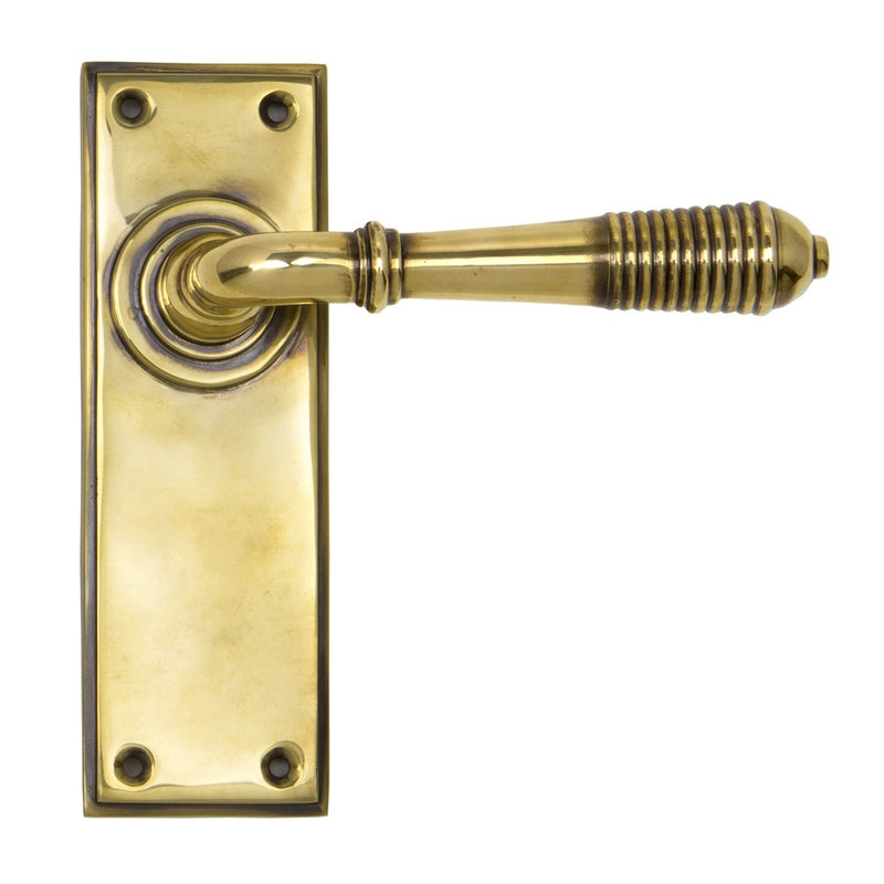 From The Anvil Reeded Latch Handles - Aged Brass