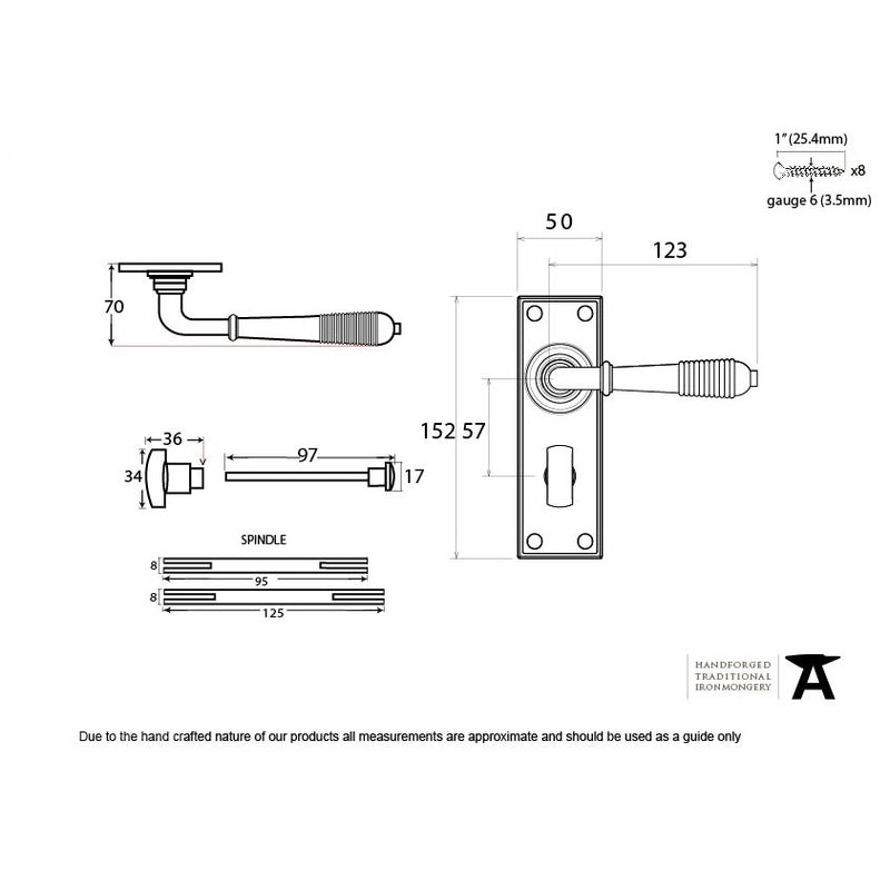 From The Anvil Reeded Bathroom Handles - Aged Brass