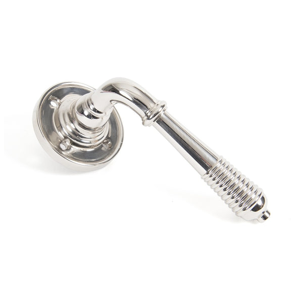 From The Anvil Reeded Lever Handles on Round Rose - Polished Nickel