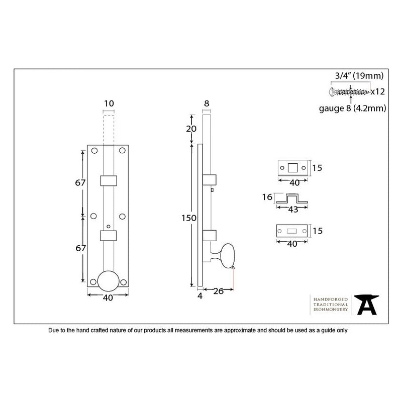 From The Anvil Universal Bolt - 6" - Polished Brass