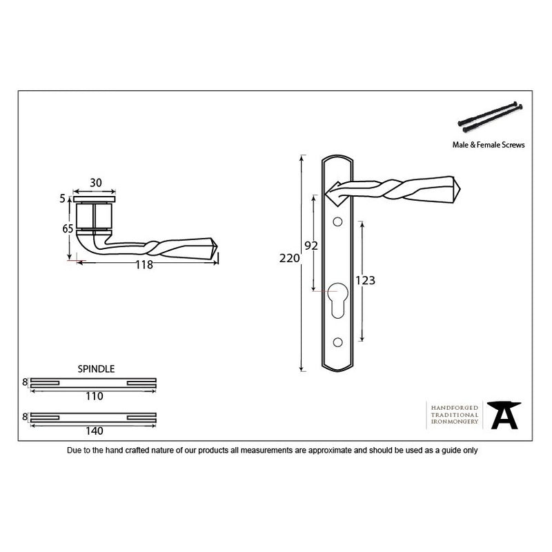 From The Anvil Narrow 92pz Euro Handles For Multi-Point Locks - Black