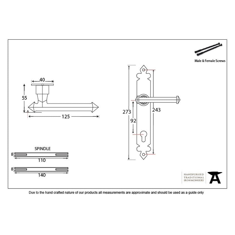 From The Anvil Tudor 92pz Euro Handles For Multi-Point Locks - Black