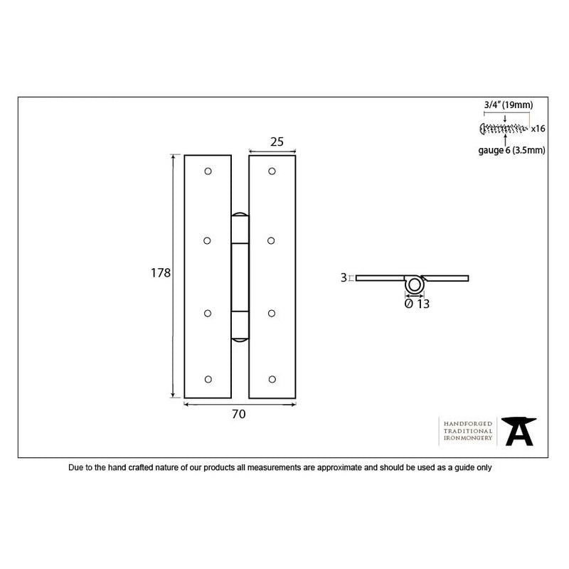 From The Anvil 7" 'H' Hinges (pair) - Beeswax