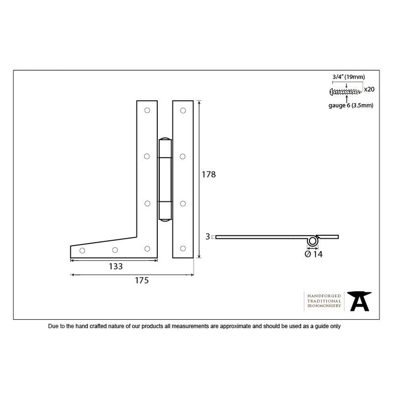From The Anvil 7" 'HL' Hinges (pair) - Beeswax