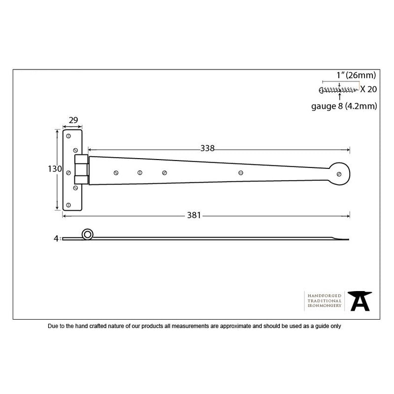 From The Anvil 'T' Shape Hinges (pair) - 15" - Beeswax