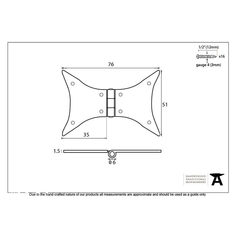 From The Anvil Small Butterfly Hinges (pair) - Beeswax