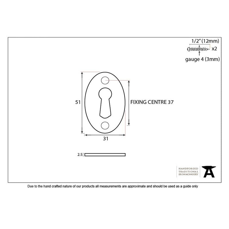 From The Anvil Blacksmith Lever Key Oval Escutcheon - Beeswax