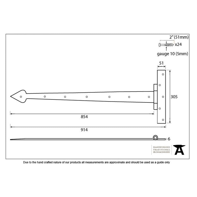 From The Anvil Barn Door 'T' Hinges (pair) - 36" - Black