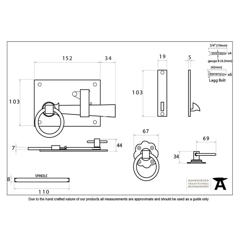 From The Anvil Cottage Latch Left Handed - Black