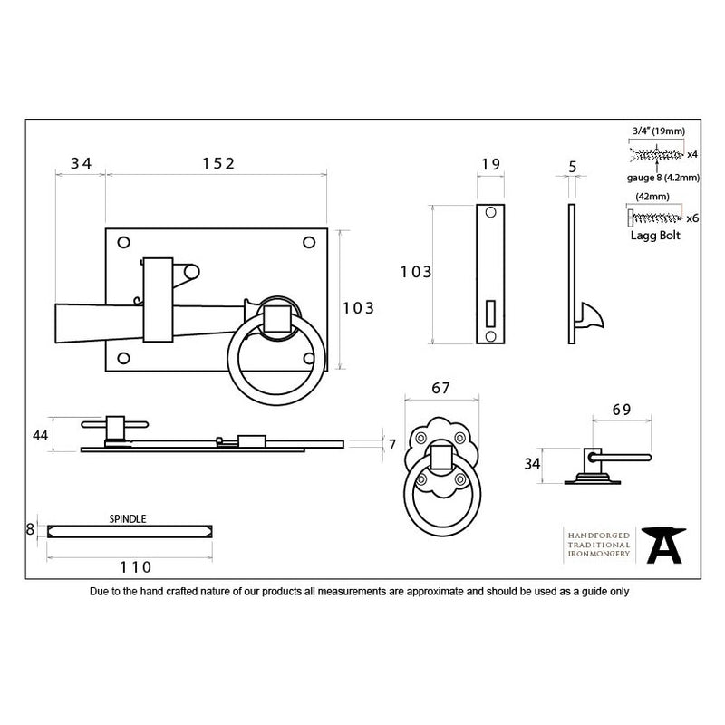 From The Anvil Cottage Latch Right Handed - Black