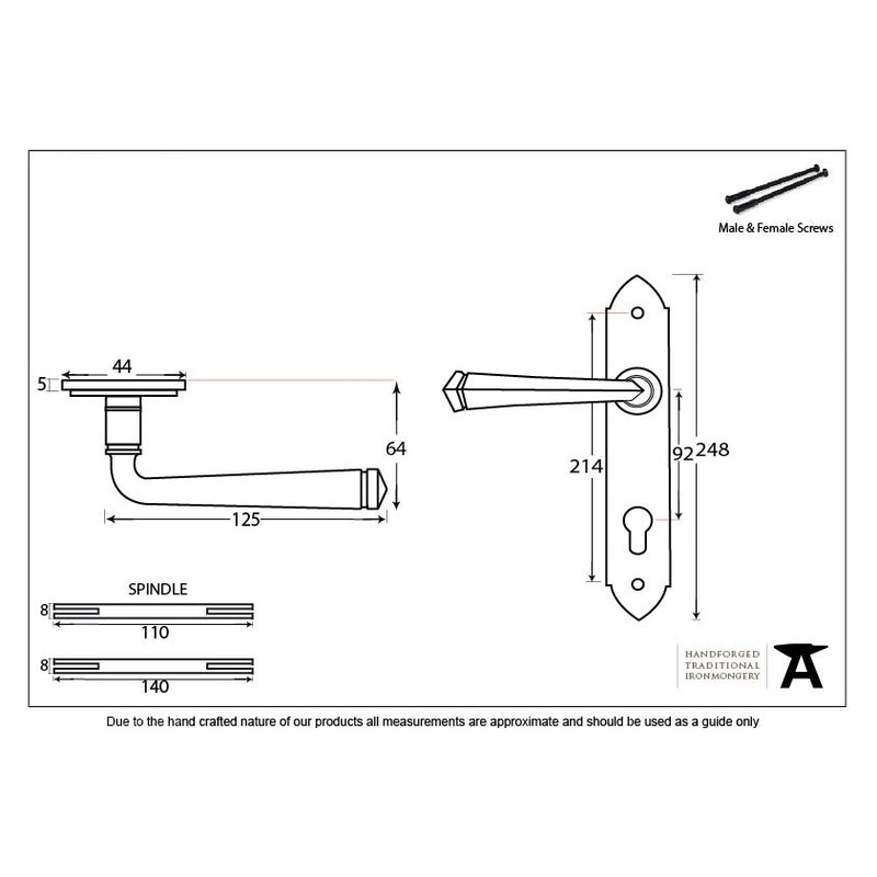 From The Anvil Gothic 92pz Euro Handles For Multi-Point Locks - Pewter