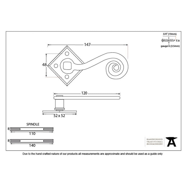 From The Anvil Monkeytail Lever Handles on Unsprung Square Rose - Pewter