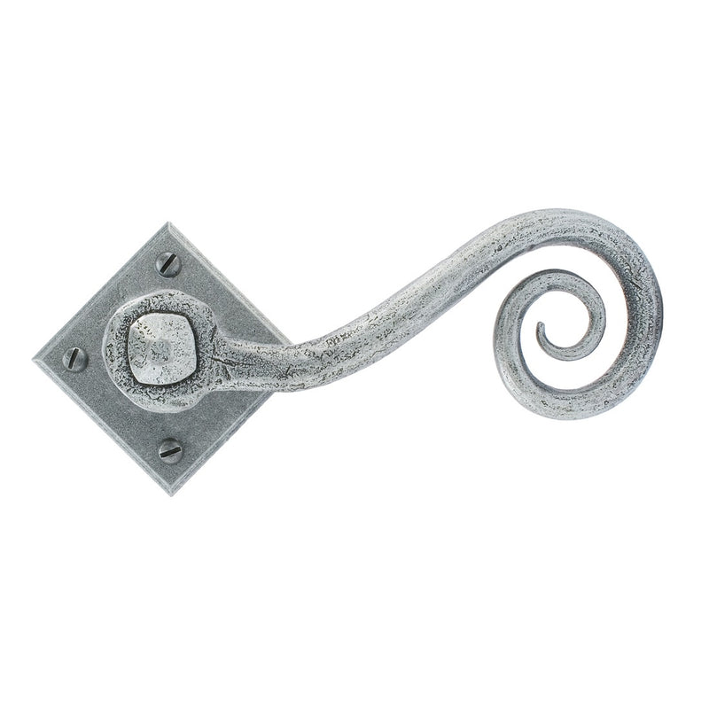 From The Anvil Monkeytail Lever Handles on Unsprung Square Rose - Pewter
