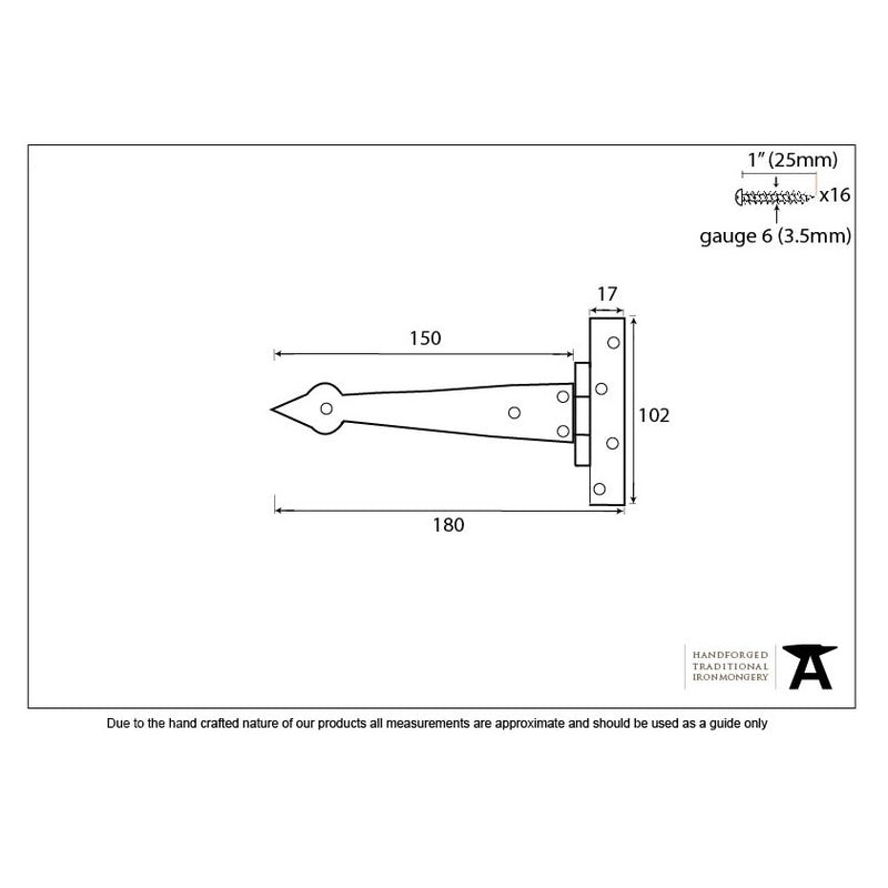 From The Anvil 'T' Shape Hinges (pair) - 6" - Pewter