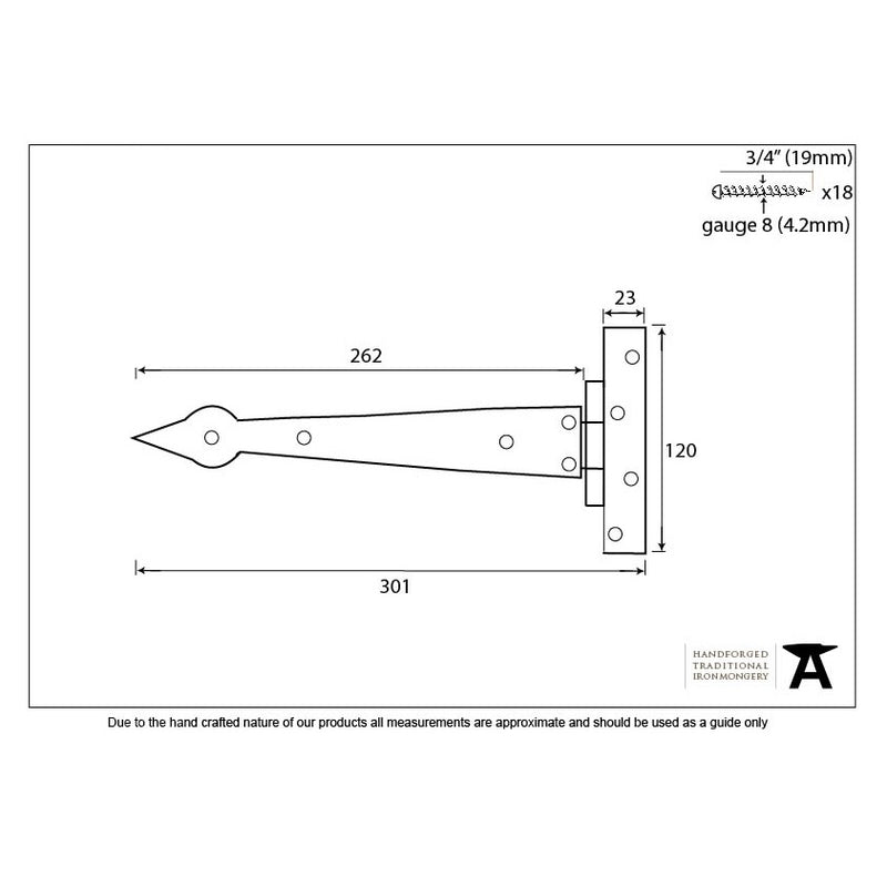 From The Anvil 'T' Shape Hinges (pair) - 12" - Pewter