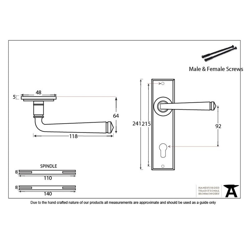 From The Anvil Avon 92pz Euro Handles For Multi-Point Locks - Pewter