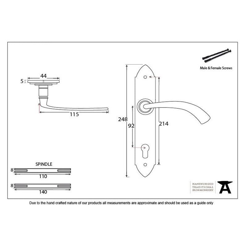 From The Anvil Gothic Curved 92pz Euro Handles For Multi-Point Locks - Pewter