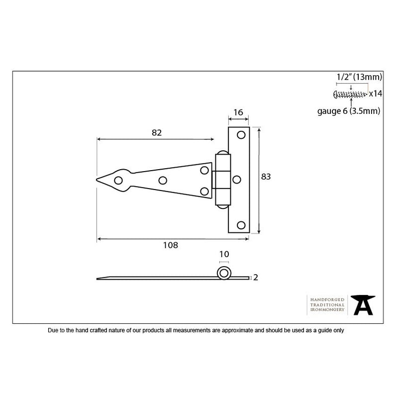 From The Anvil 'T' Shape Hinges (pair) - 4" - Pewter