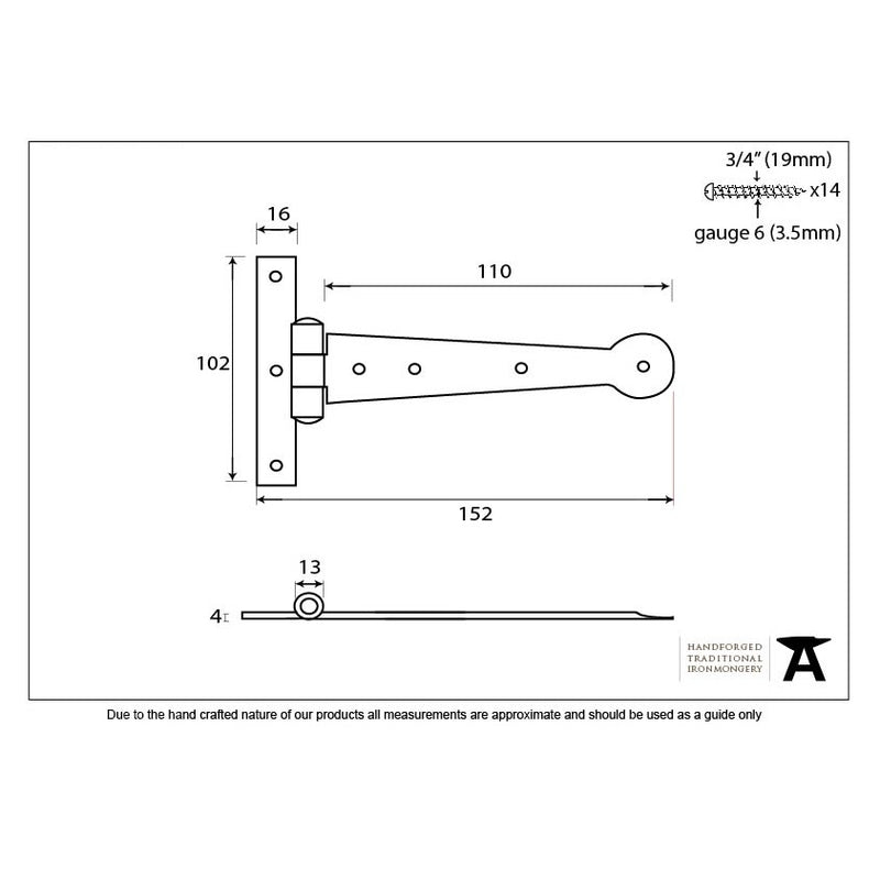 From The Anvil 'T' Shape Hinges (pair) - 6" - Pewter