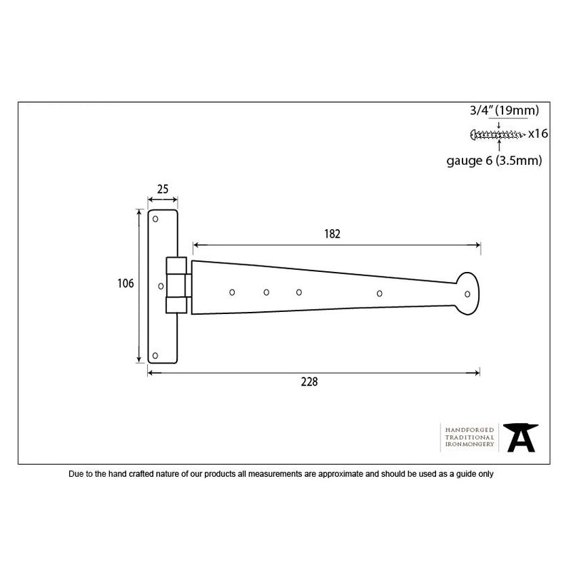 From The Anvil 'T' Shape Hinges (pair) - 9" - Pewter