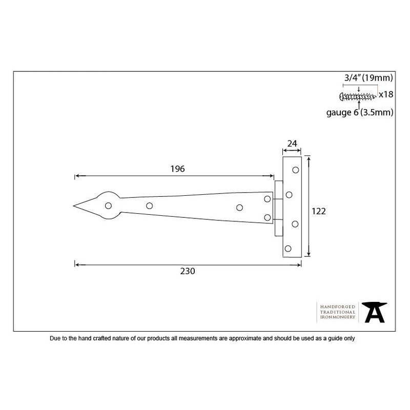 From The Anvil 'T' Shape Hinges (pair) - 9" - Pewter