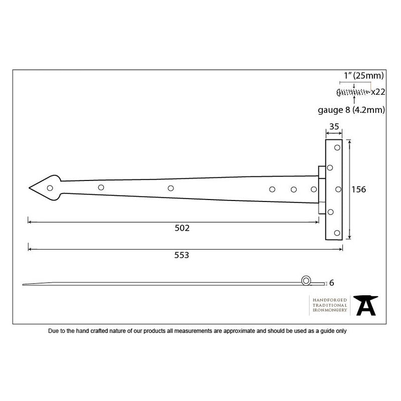 From The Anvil 'T' Shape Hinges (pair) - 22" - Beeswax