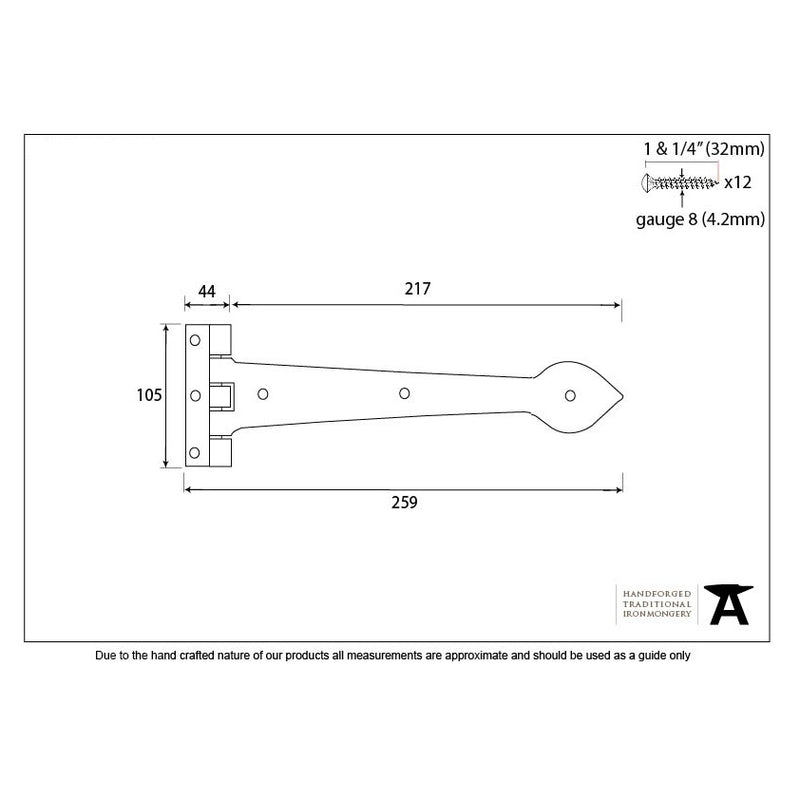 From The Anvil Cast 'T' Shape Hinges (pair) - 10.5" - Black Antique