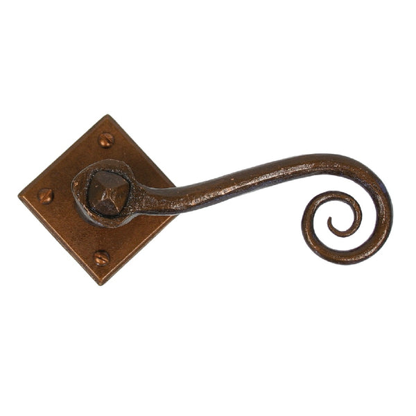 From The Anvil Monkeytail Lever Handles on Unsprung Square Rose - Bronze