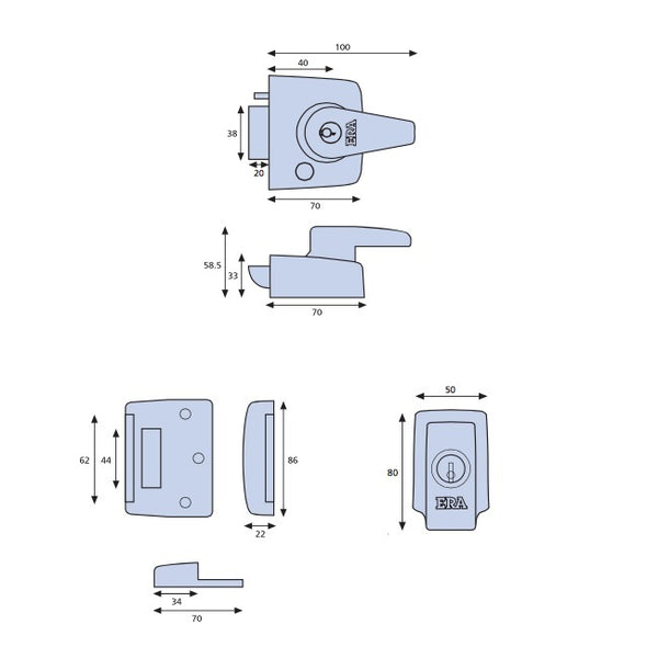 ERA 1830-37-1 Double Locking British Standard BS3621 Nightlatch - 40mm Backset - Polished Chrome