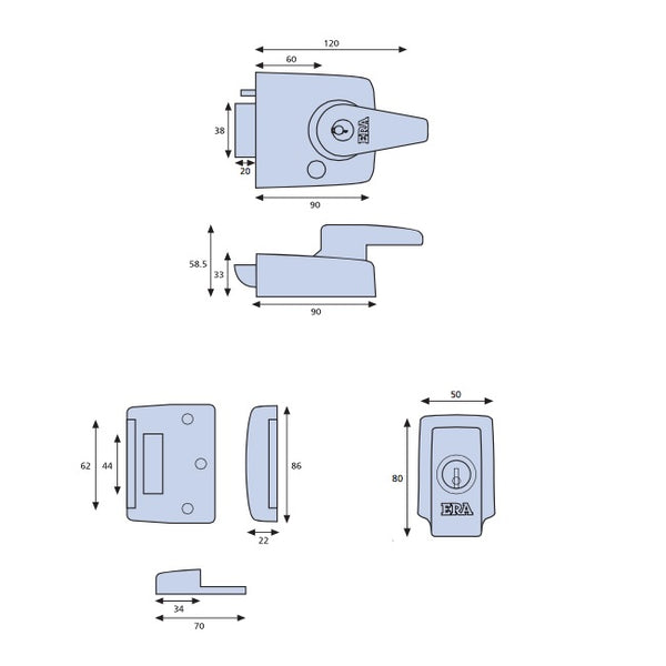 ERA 1930-31 Double Locking British Standard BS3621 Nightlatch - 60mm Backset - Brass