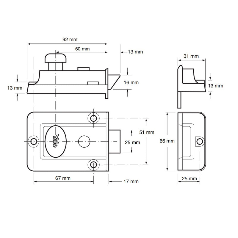 Yale 77 Traditional Rim Nightlatch - 60mm Backset - Brass Case with Brass Cylinder