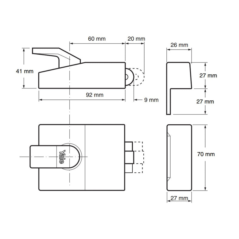 Yale 81 Rollerbolt Rim Nightlatch - 60mm Backset - DMG Case without Cylinder