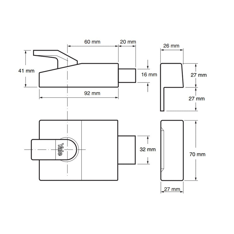 Yale 82 Deadbolt Rim Nightlatch - 60mm Backset - DMG Case with Brass Cylinder 